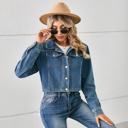 Colette | Women's Cropped Denim Jacket Classic Collar