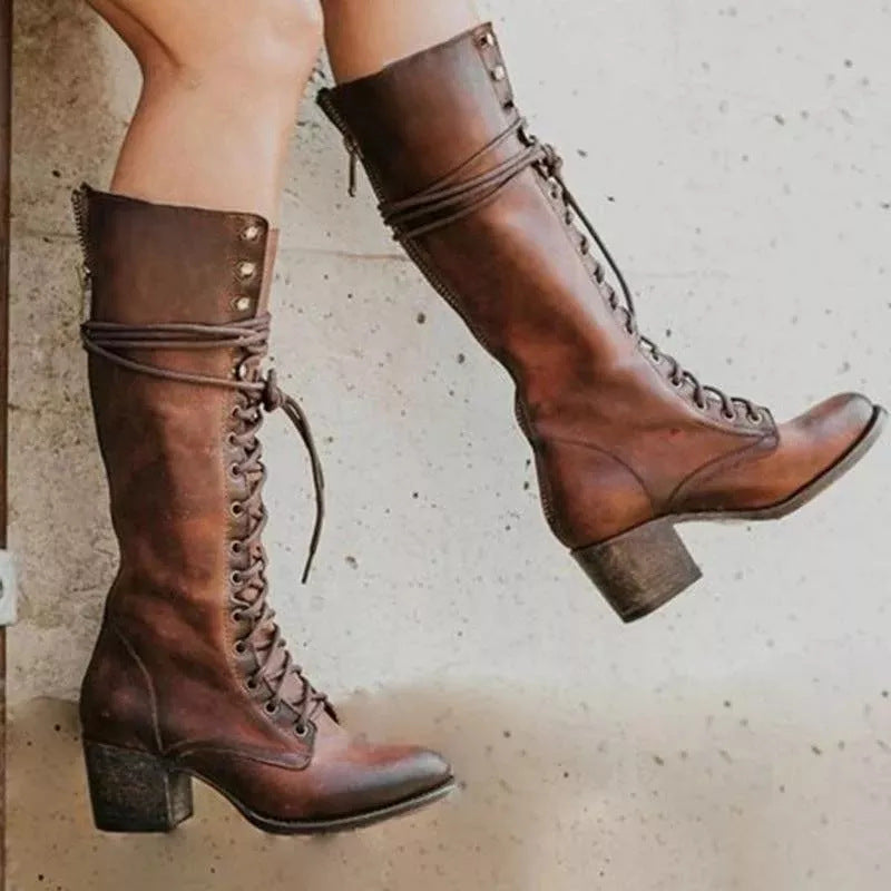 Bella | Women's Over-the-Knee Leather Boots Lace-Up