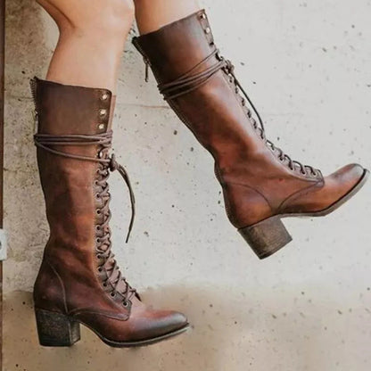 Bella | Women's Over-the-Knee Leather Boots Lace-Up