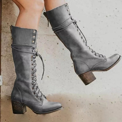 Bella | Women's Over-the-Knee Leather Boots Lace-Up