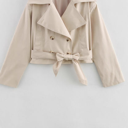 Fleur | Women's Belted Cropped Trench Coat Button Detail for Date Night