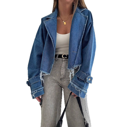 Brigitte | Women's Cropped Denim Jacket Vintage Fringe Style