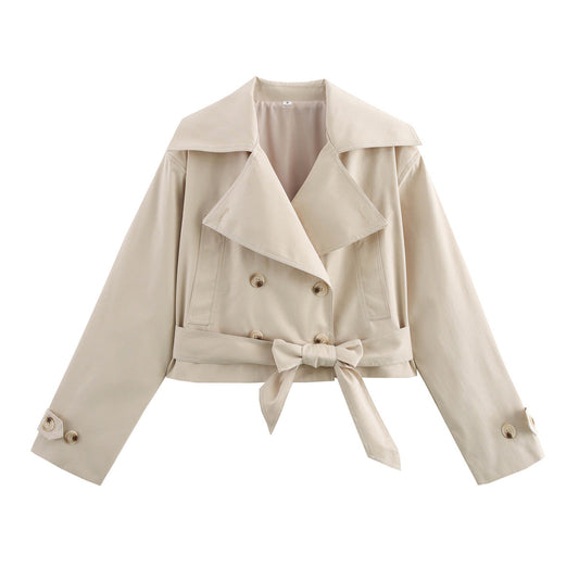 Fleur | Women's Belted Cropped Trench Coat Button Detail for Date Night
