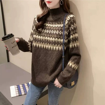 Astrid | Women's Knit Fair Isle Sweater Turtleneck for Thanksgiving