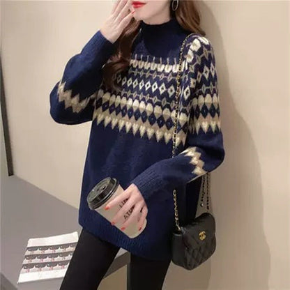 Astrid | Women's Knit Fair Isle Sweater Turtleneck for Thanksgiving