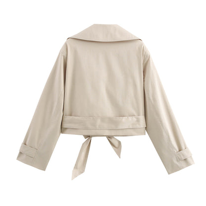Fleur | Women's Belted Cropped Trench Coat Button Detail for Date Night