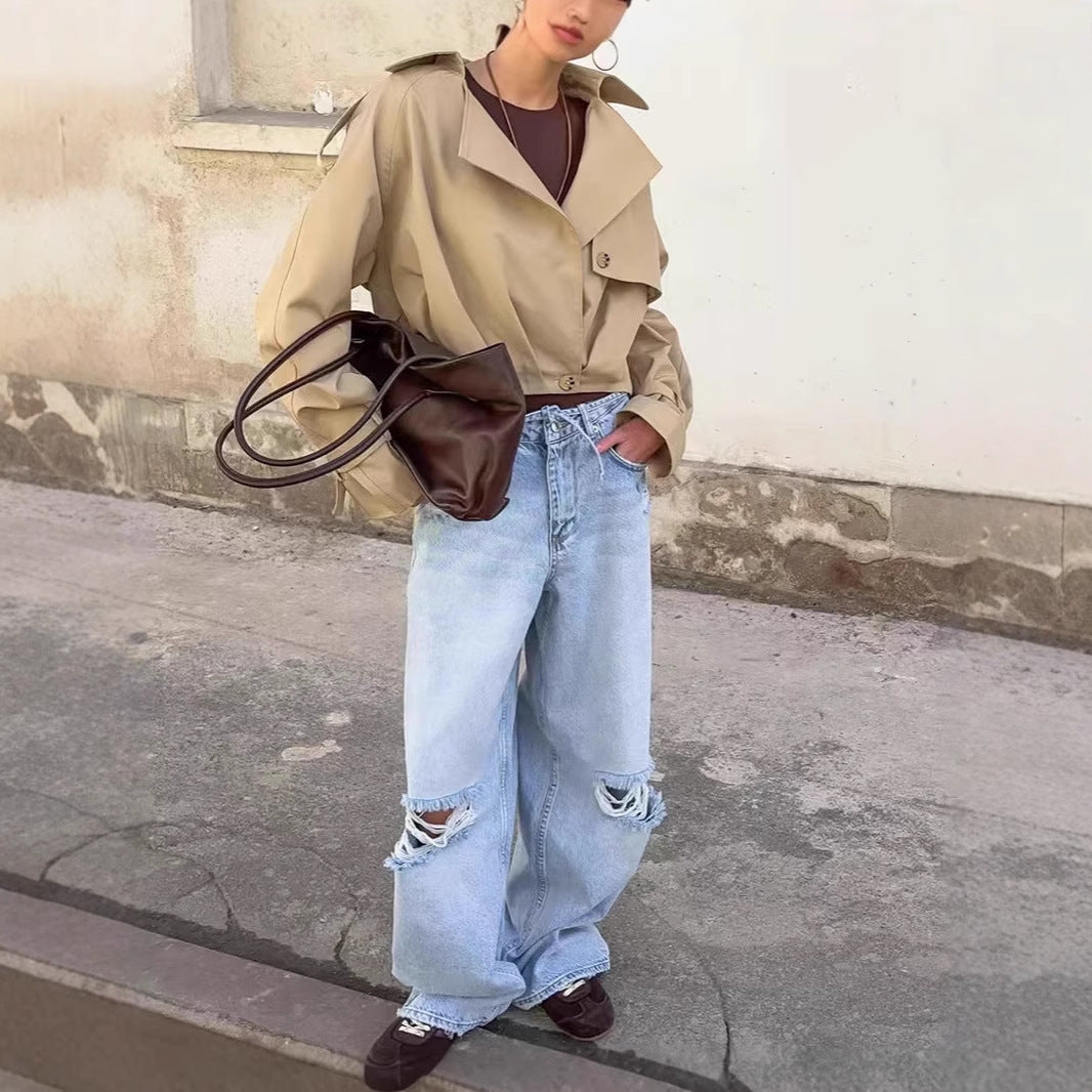 Vivienne | Women's Cropped Trench Coat Innovative Sleeves for Brunch