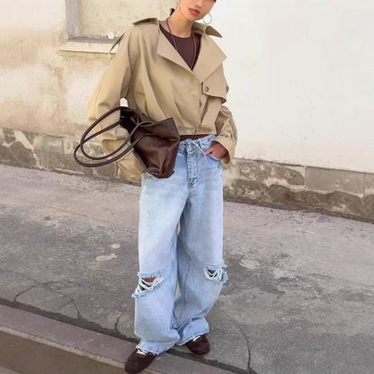 Vivienne | Women's Cropped Trench Coat Innovative Sleeves for Brunch