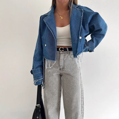 Brigitte | Women's Cropped Denim Jacket Vintage Fringe Style