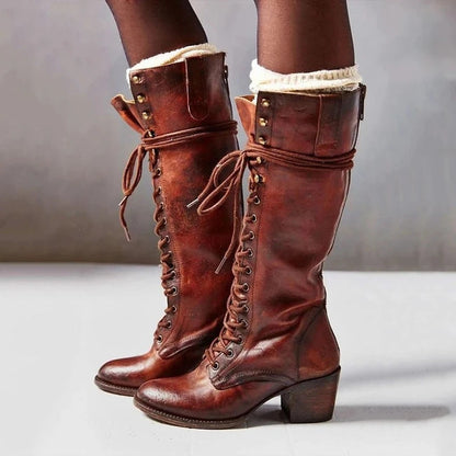 Bella | Women's Over-the-Knee Leather Boots Lace-Up