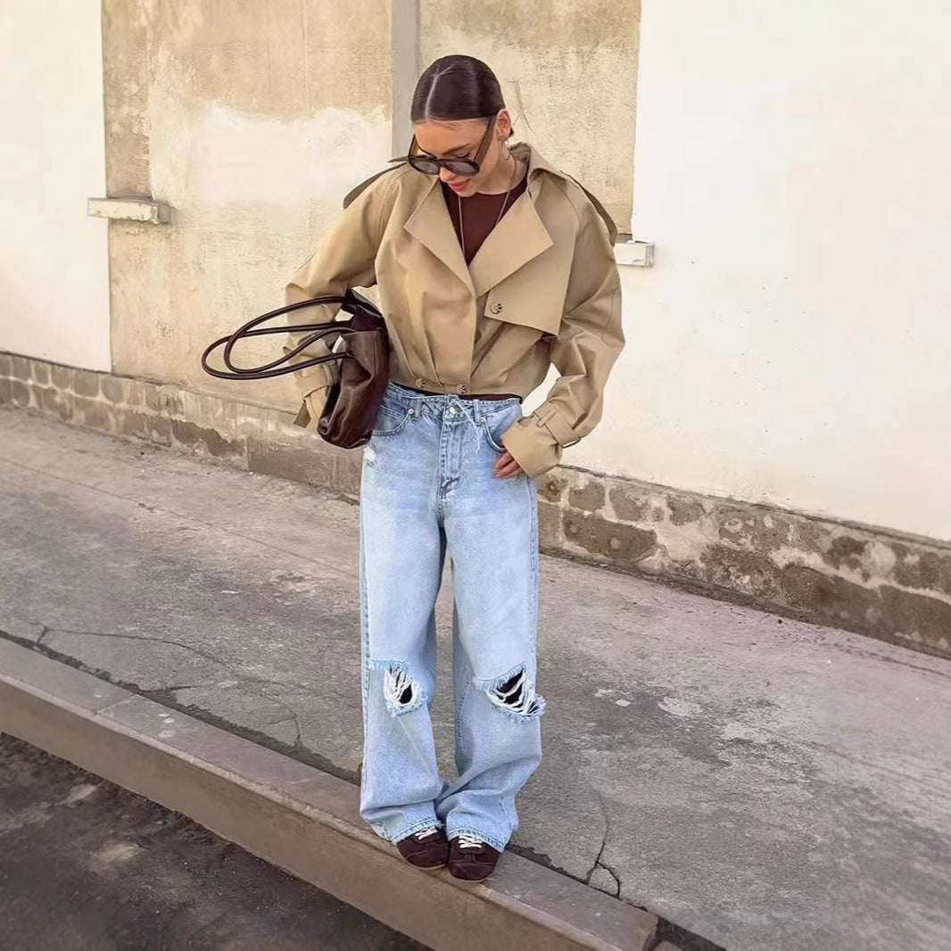 Vivienne | Women's Cropped Trench Coat Innovative Sleeves for Brunch