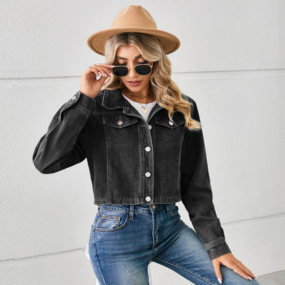 Colette | Women's Cropped Denim Jacket Classic Collar