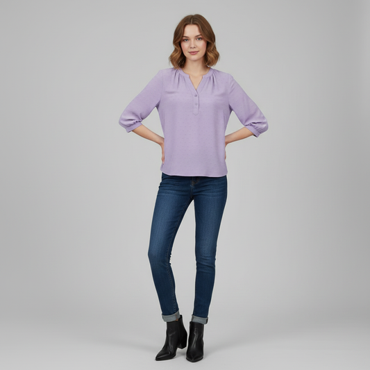 Patchwork Damebluse med Krave | Løs Pasform i Silkeblødt Stof