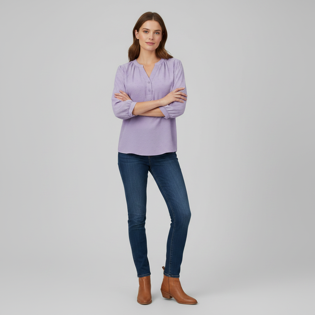 Patchwork Damebluse med Krave | Løs Pasform i Silkeblødt Stof