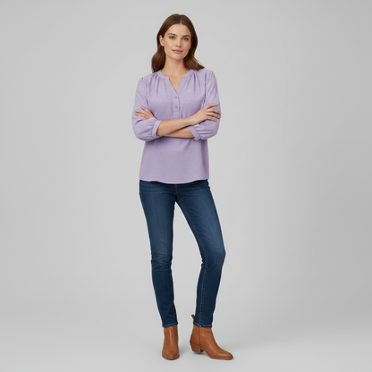 Patchwork Damebluse med Krave | Løs Pasform i Silkeblødt Stof
