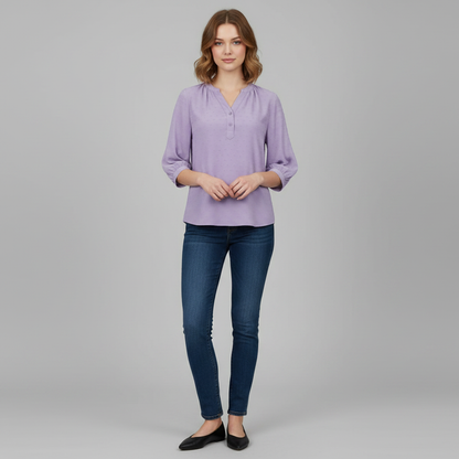 Patchwork Damebluse med Krave | Løs Pasform i Silkeblødt Stof