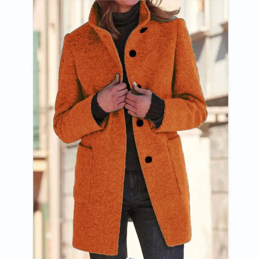 Solene | Women's Wool Retro Camel Coat Stand Collar for Fall Festival