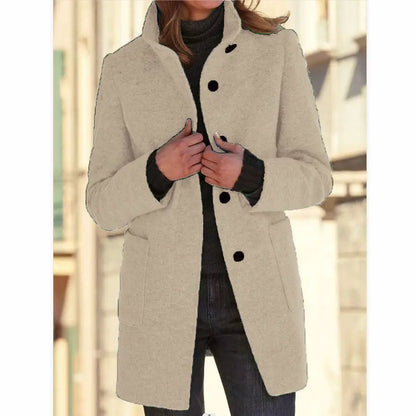 Solene | Women's Wool Retro Camel Coat Stand Collar for Fall Festival