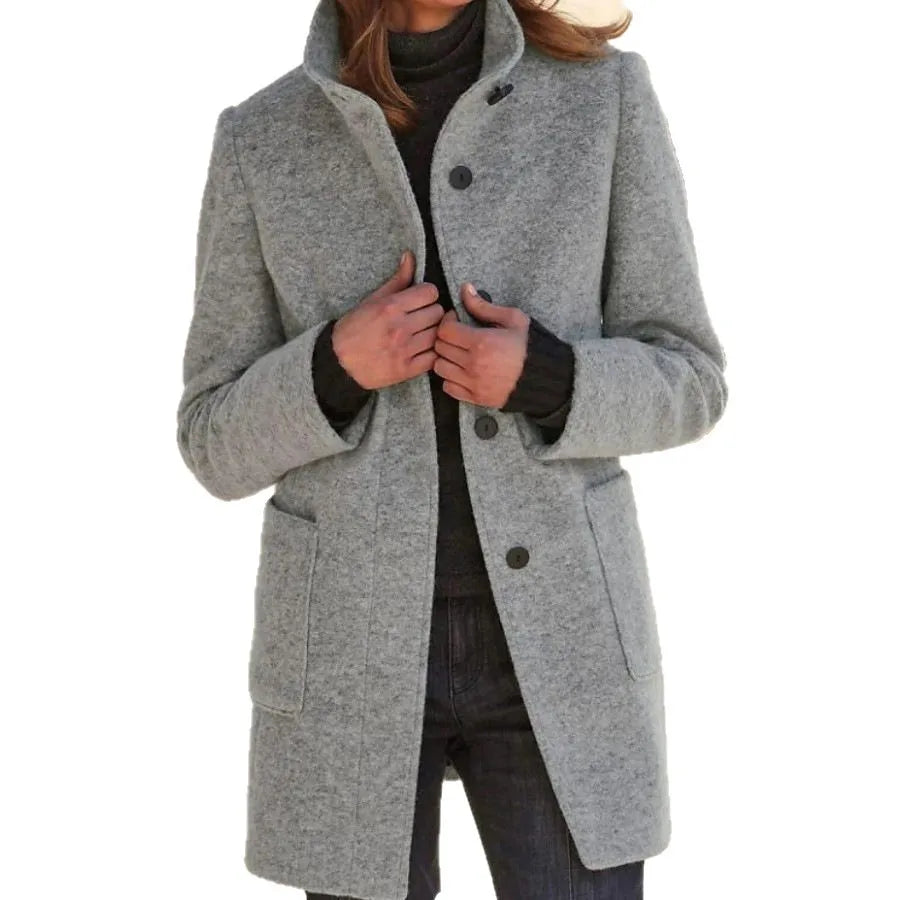 Solene | Women's Wool Retro Camel Coat Stand Collar for Fall Festival