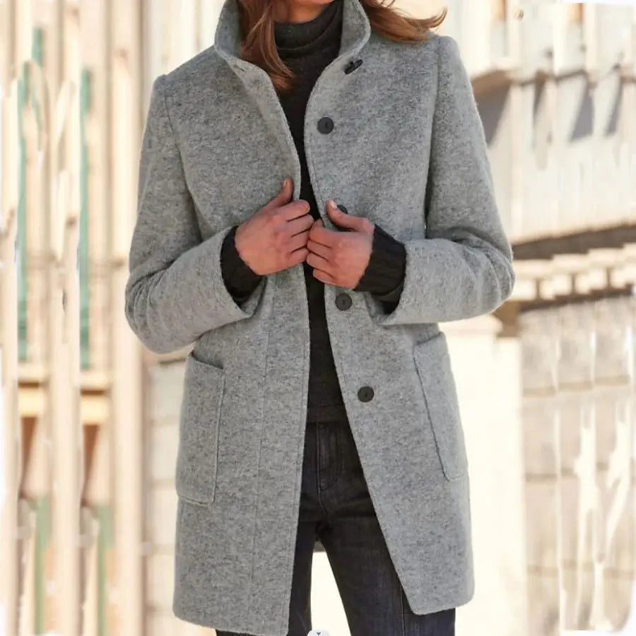 Solene | Women's Wool Retro Camel Coat Stand Collar for Fall Festival
