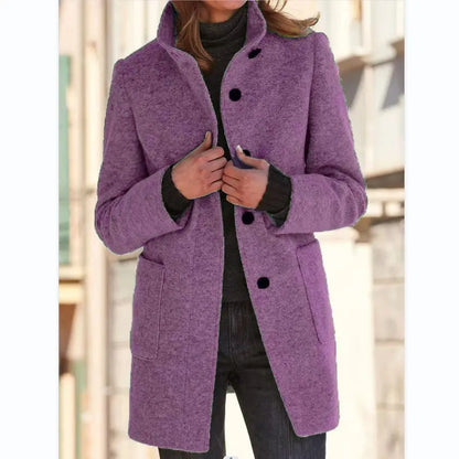 Solene | Women's Wool Retro Camel Coat Stand Collar for Fall Festival
