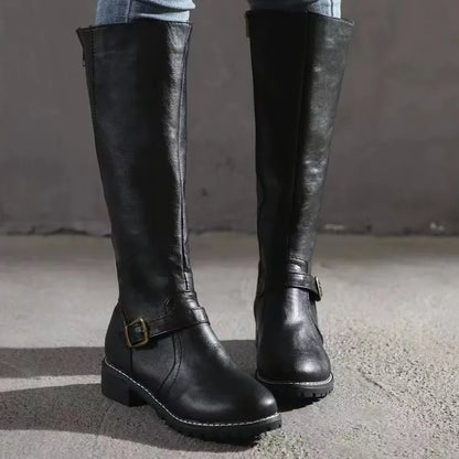 Celestine | Women's Leather Knee-High Boots Classic Buckle