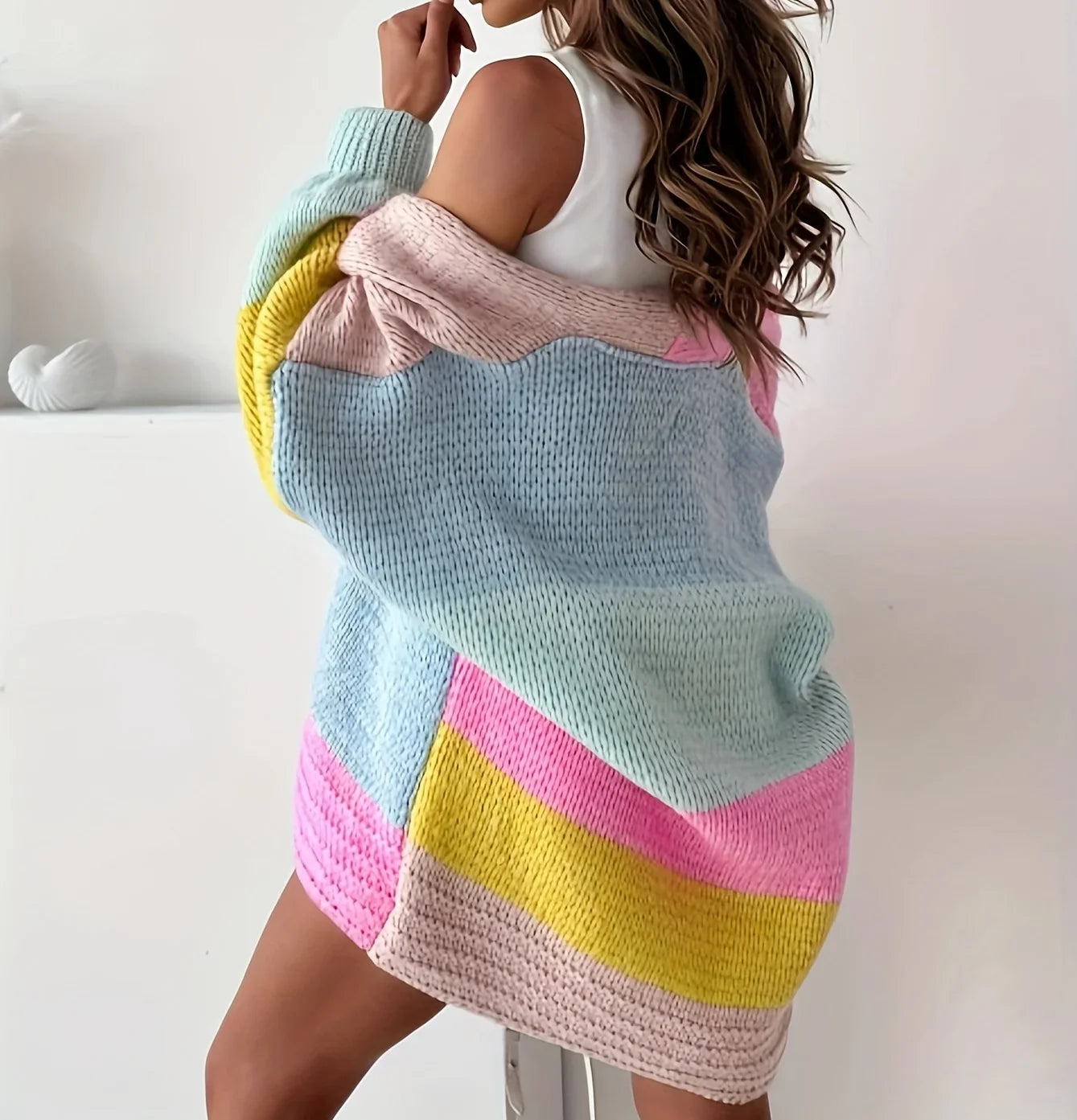 Nola | Women's Knit Oversized Cardigan Colour Block for Pumpkin Patch