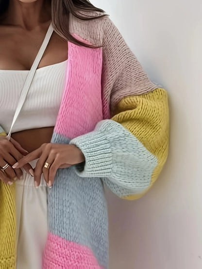 Nola | Women's Knit Oversized Cardigan Colour Block for Pumpkin Patch