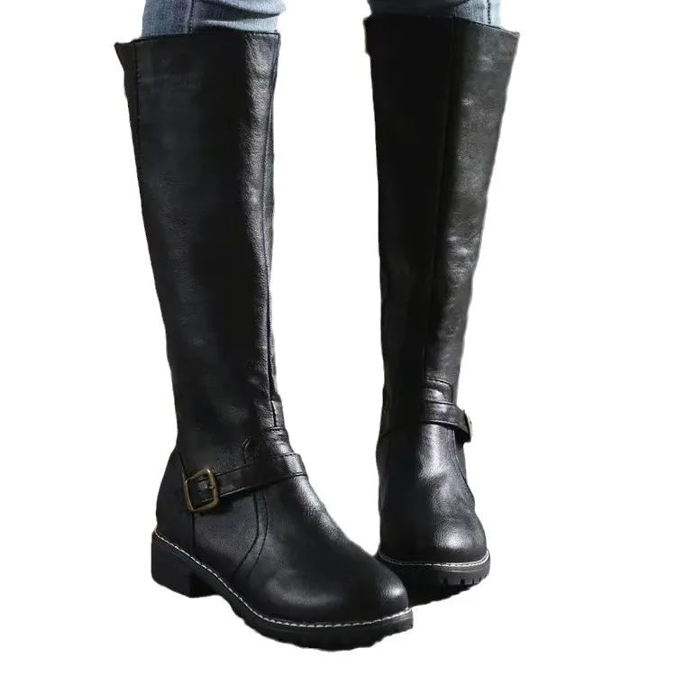 Celestine | Women's Leather Knee-High Boots Classic Buckle