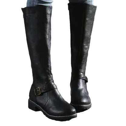 Celestine | Women's Leather Knee-High Boots Classic Buckle