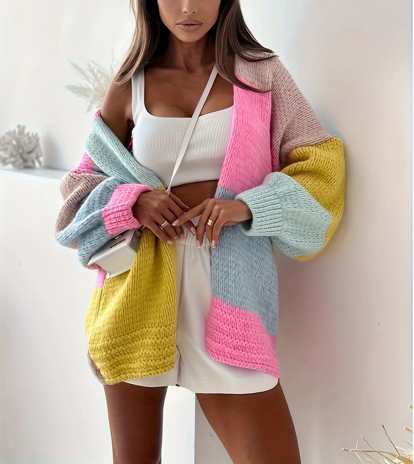 Nola | Women's Knit Oversized Cardigan Colour Block for Pumpkin Patch