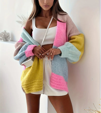 Nola | Women's Knit Oversized Cardigan Colour Block for Pumpkin Patch