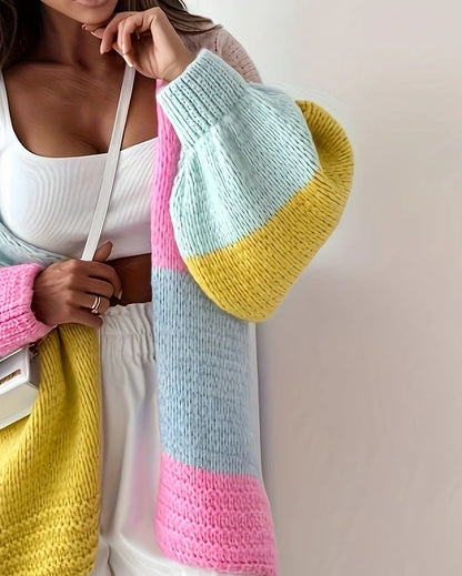 Nola | Women's Knit Oversized Cardigan Colour Block for Pumpkin Patch