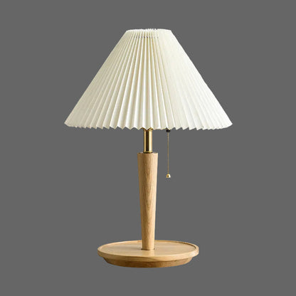 Vintage Plisseret Bordlampe | Klassisk Træ Belysning