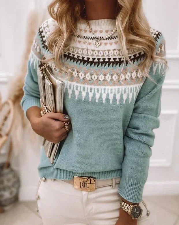 Olivia | Women's Knit Fair Isle Sweater Round Neck for Fall Festival