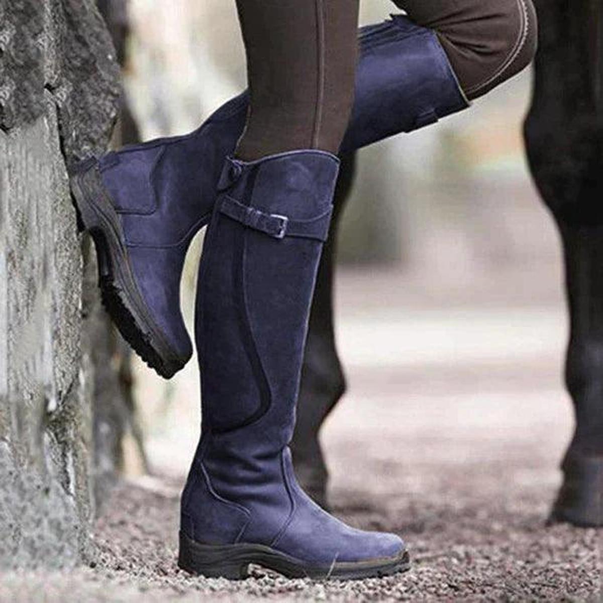 Dame Vandtætte Læder Ride Støvler med Knæhøj Vinter Grip