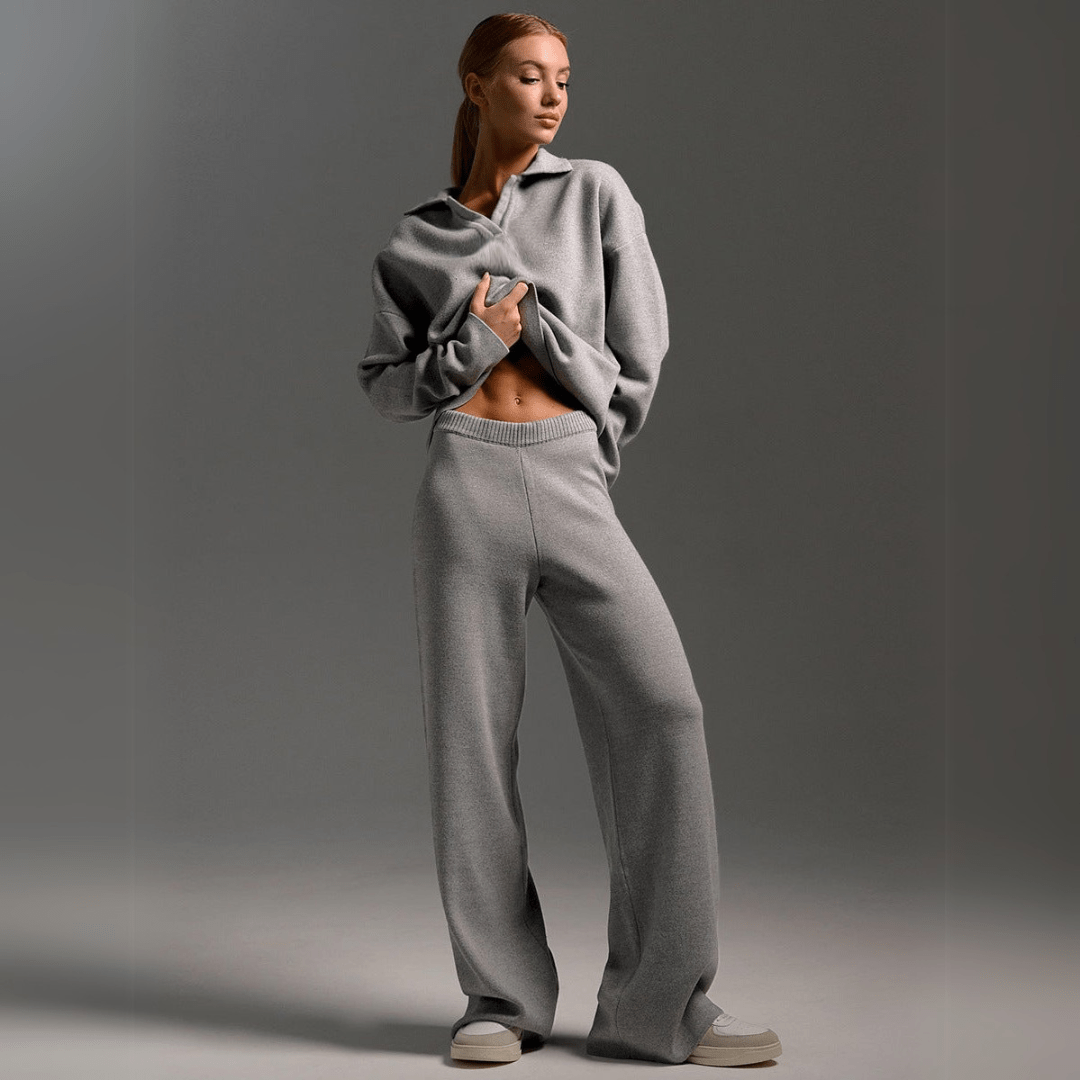 Kvinders Strikket Sweatshirt og Joggers Træningsdragt To-Delt Sæt