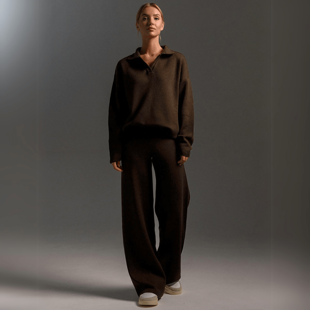 Kvinders Strikket Sweatshirt og Joggers Træningsdragt To-Delt Sæt