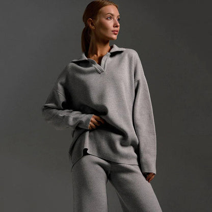 Kvinders Strikket Sweatshirt og Joggers Træningsdragt To-Delt Sæt