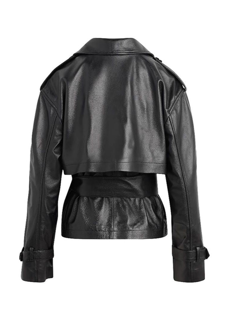Elisa | Women's Vegan Leather Cropped Trench Coat Belted for Gala