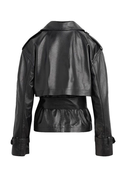Elisa | Women's Vegan Leather Cropped Trench Coat Belted for Gala