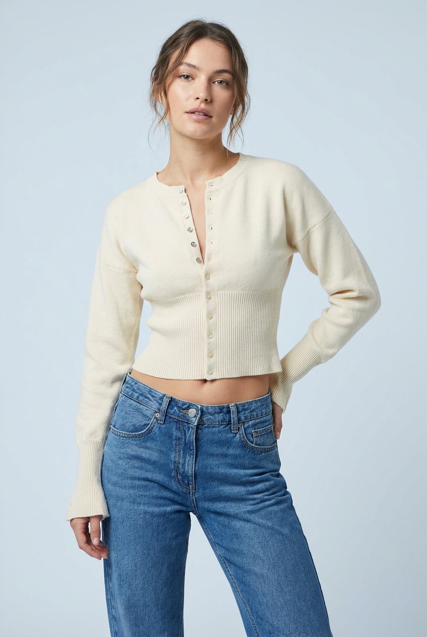 Daphne | Women's Cropped Cardigan Button-Front Knit