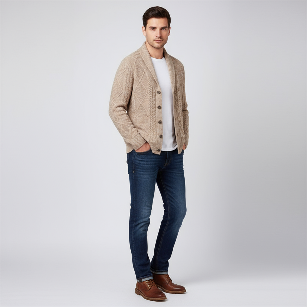 Mason | Men's Wool Cardigan with Cable Knit for Homecoming