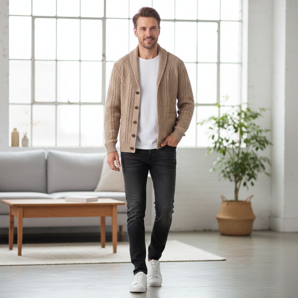 Mason | Men's Wool Cardigan with Cable Knit for Homecoming