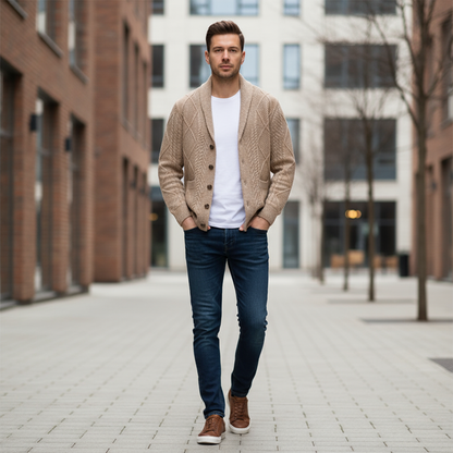Mason | Men's Wool Cardigan with Cable Knit for Homecoming