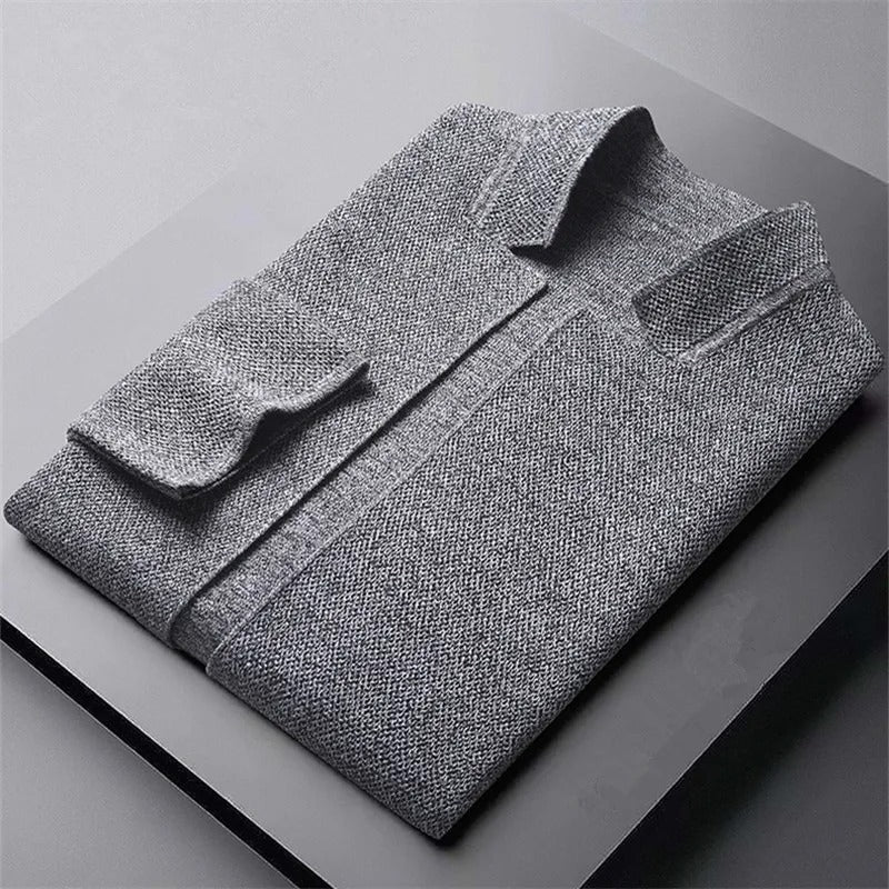 Aldous | Men's Wool Cardigan Collarless with Woven Knit for Conference