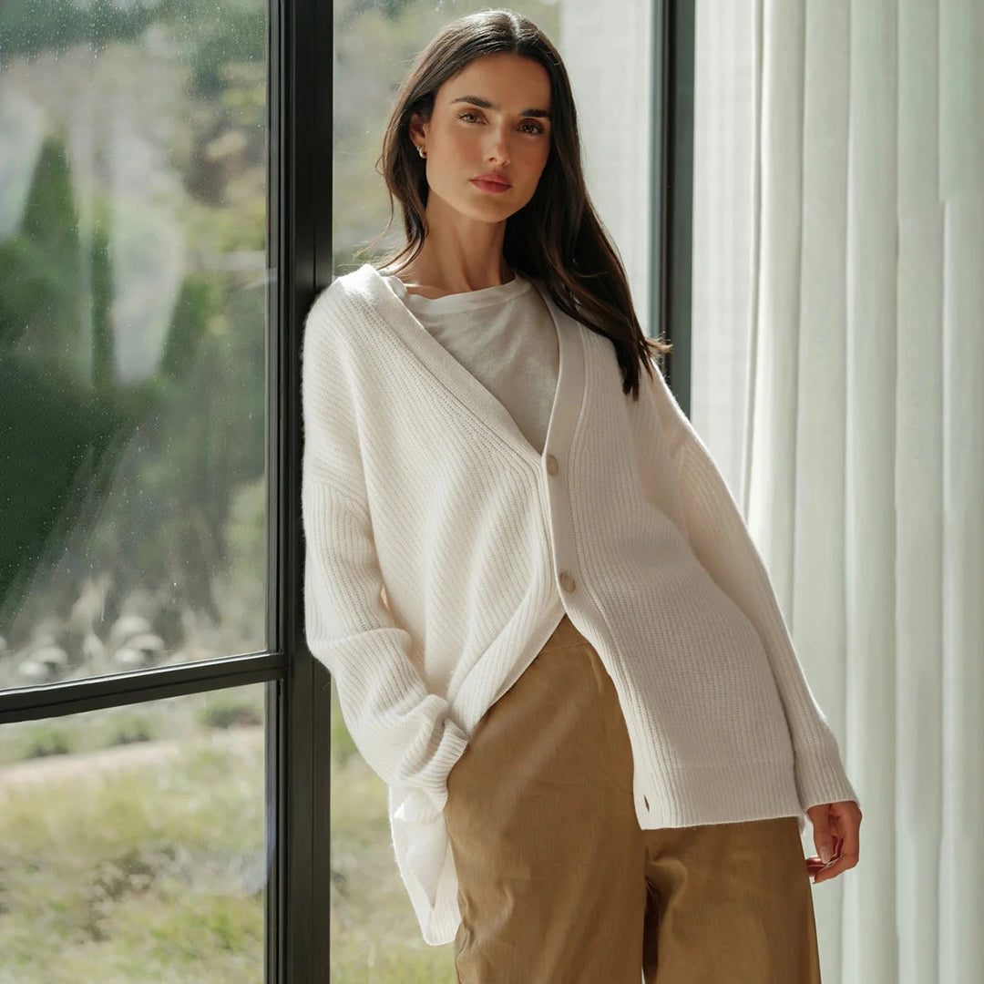 Genevieve | Women's Ribbed Knit Oversized Cardigan for Work from Home