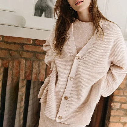 Genevieve | Women's Ribbed Knit Oversized Cardigan for Work from Home