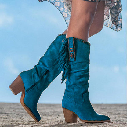 Savannah | Women's Over-the-Knee Cowboy Boots Fringe Block Heel