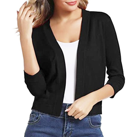 Isla | Women's Cropped Cardigan Open-Front Three-Quarter Sleeve
